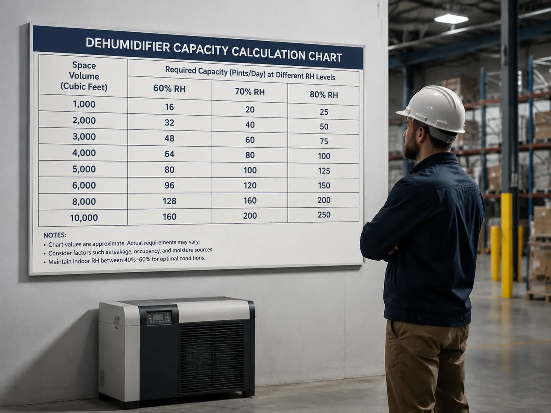 Calculate dehumidifier pint size for warehouse and large storage spaces