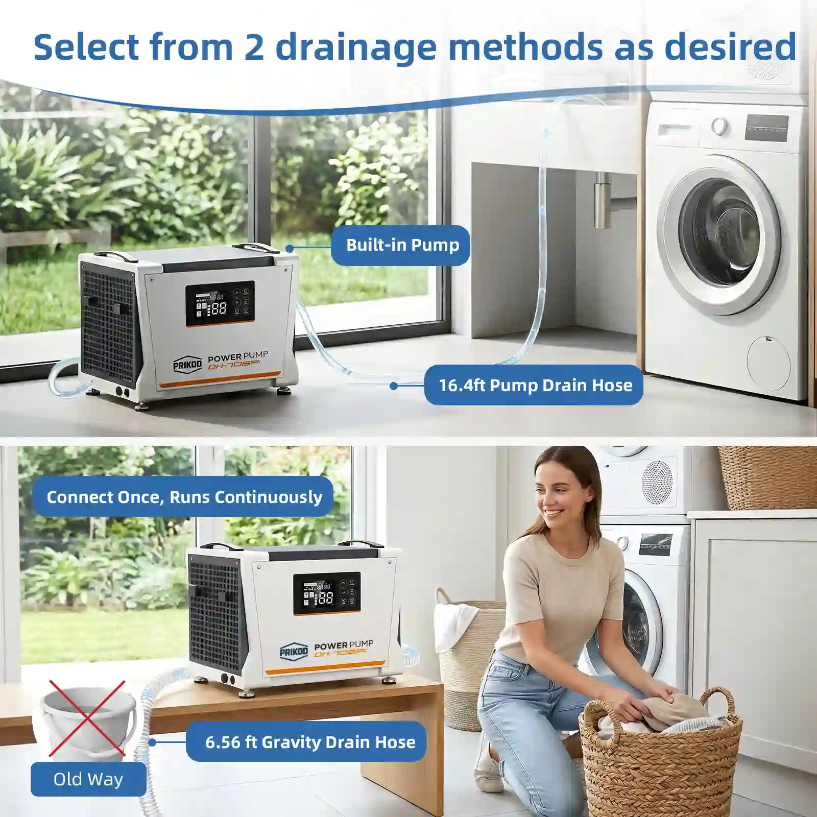 70 Pint Commercial Dehumidifier with Pump for Basement up to 1,000 Sq. Ft, Portable Dehumidifier with 16.5-Ft Drain Hose for Crawl Space, Garage, Auto Defrost & Auto Shut Off, Memory Starting