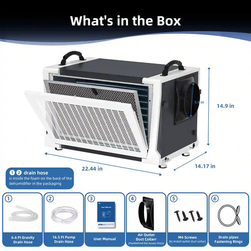155 Pint Commercial Dehumidifier with Pump, Crawl Space Dehumidifier up to 6,000 Sq. Ft, 265 CFM Industrial-Grade Dehumidifier, Continuous Drain, Auto Defrost, for Basement, Warehouse
