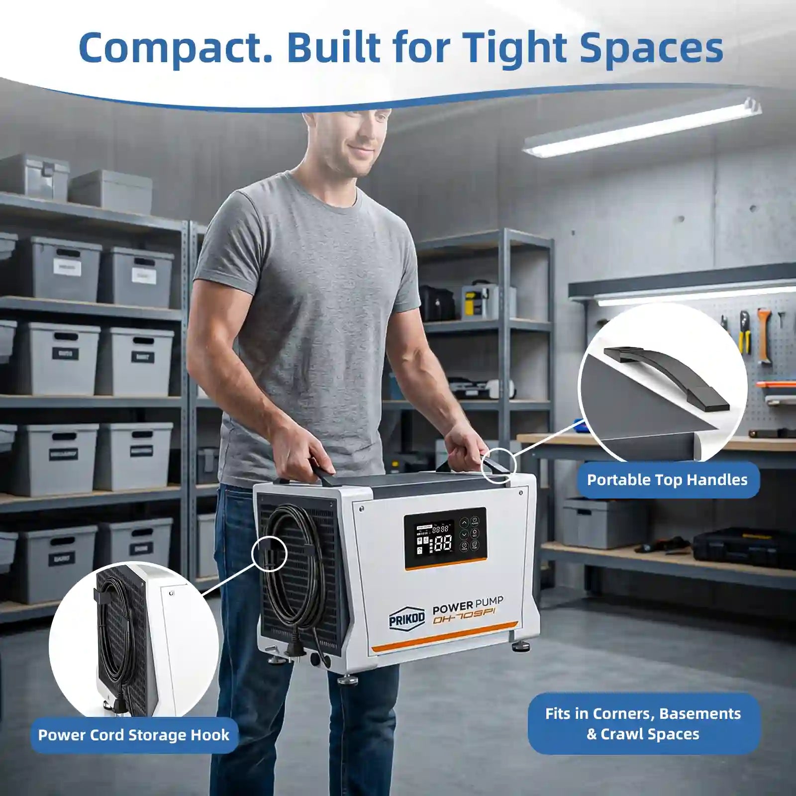 70 Pint Commercial Dehumidifier with Pump for Basement up to 1,000 Sq. Ft, Portable Dehumidifier with 16.5-Ft Drain Hose for Crawl Space, Garage, Auto Defrost & Auto Shut Off, Memory Starting
