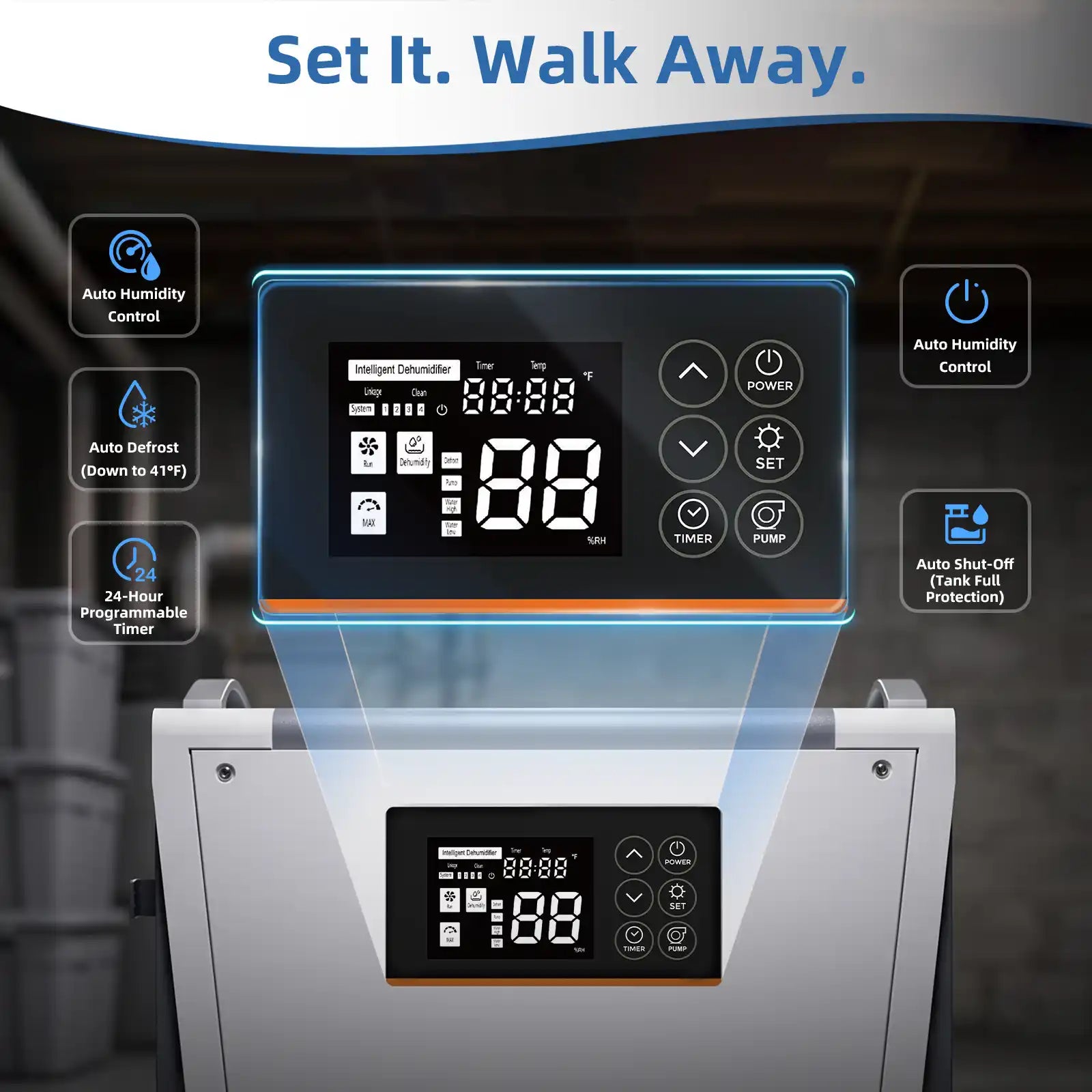 70 Pint Commercial Dehumidifier with Pump for Basement up to 1,000 Sq. Ft, Portable Dehumidifier with 16.5-Ft Drain Hose for Crawl Space, Garage, Auto Defrost & Auto Shut Off, Memory Starting