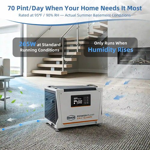70 Pint Dehumidifier 1000 SQFT Pump AutoDefrost MemoryStart
