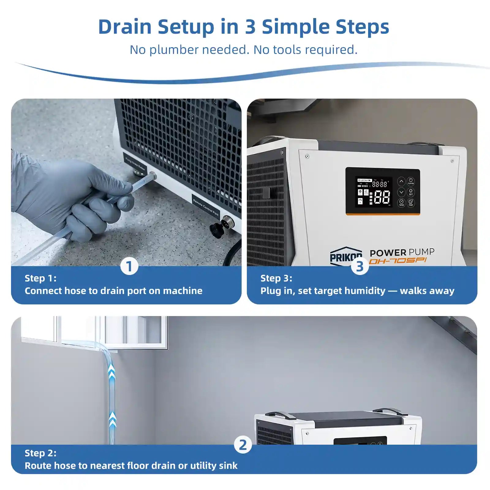 70 Pint Commercial Dehumidifier with Pump for Basement up to 1,000 Sq. Ft, Portable Dehumidifier with 16.5-Ft Drain Hose for Crawl Space, Garage, Auto Defrost & Auto Shut Off, Memory Starting