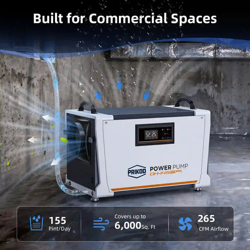 155 Pint Commercial Dehumidifier 6000 SQFT Pump Auto Defrost