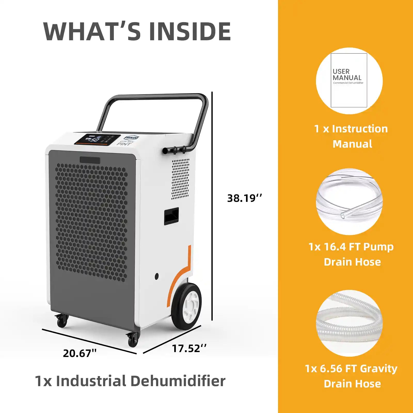 260 Pint Commercial Dehumidifier Built-in Pump for 8500 Sq Ft, Large Capacity Industrial Dehumidifier with Auto Defrost for Basement, Crawl Space, Water Damage Restoration, Includes Drain Hose