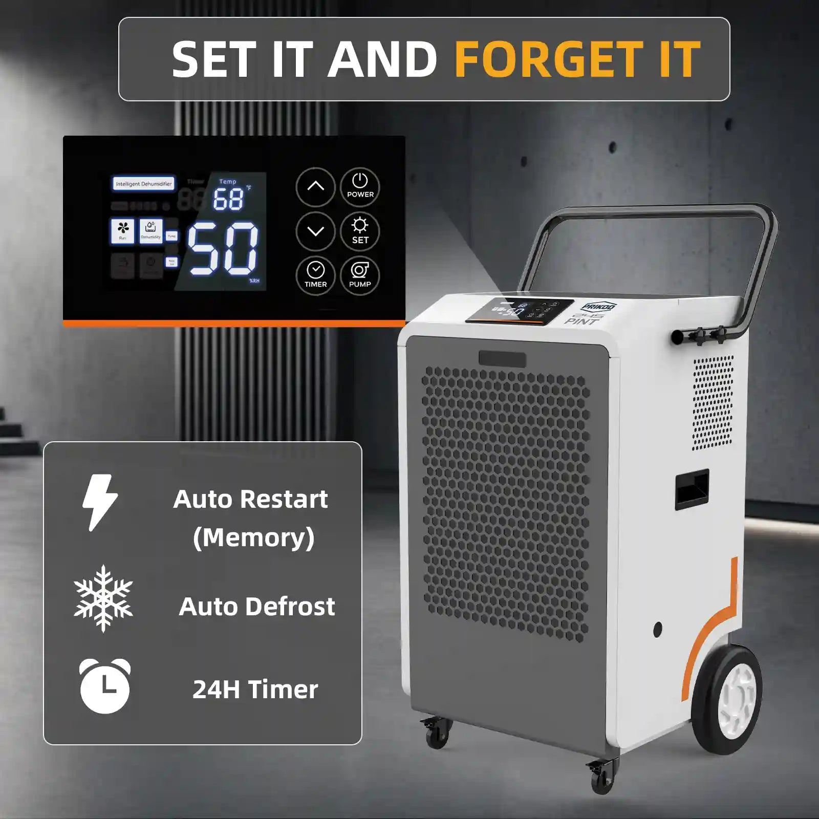 260 Pint Commercial Dehumidifier Built-in Pump for 8500 Sq Ft, Large Capacity Industrial Dehumidifier with Auto Defrost for Basement, Crawl Space, Water Damage Restoration, Includes Drain Hose