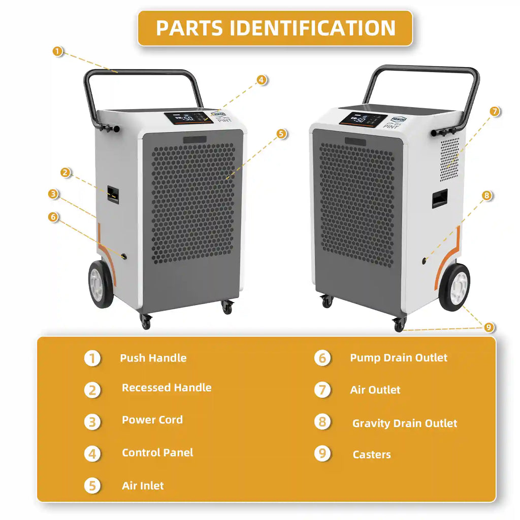 260 Pint Commercial Dehumidifier Built-in Pump for 8500 Sq Ft, Large Capacity Industrial Dehumidifier with Auto Defrost for Basement, Crawl Space, Water Damage Restoration, Includes Drain Hose